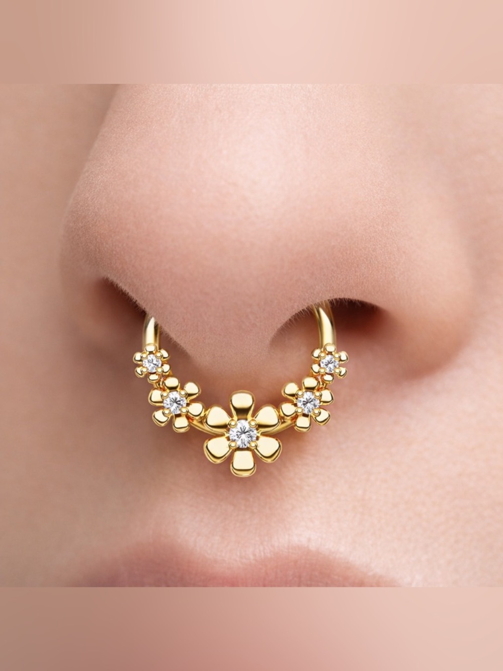 Hoop Septum Clicker Body Jewelry Ring Flowers
